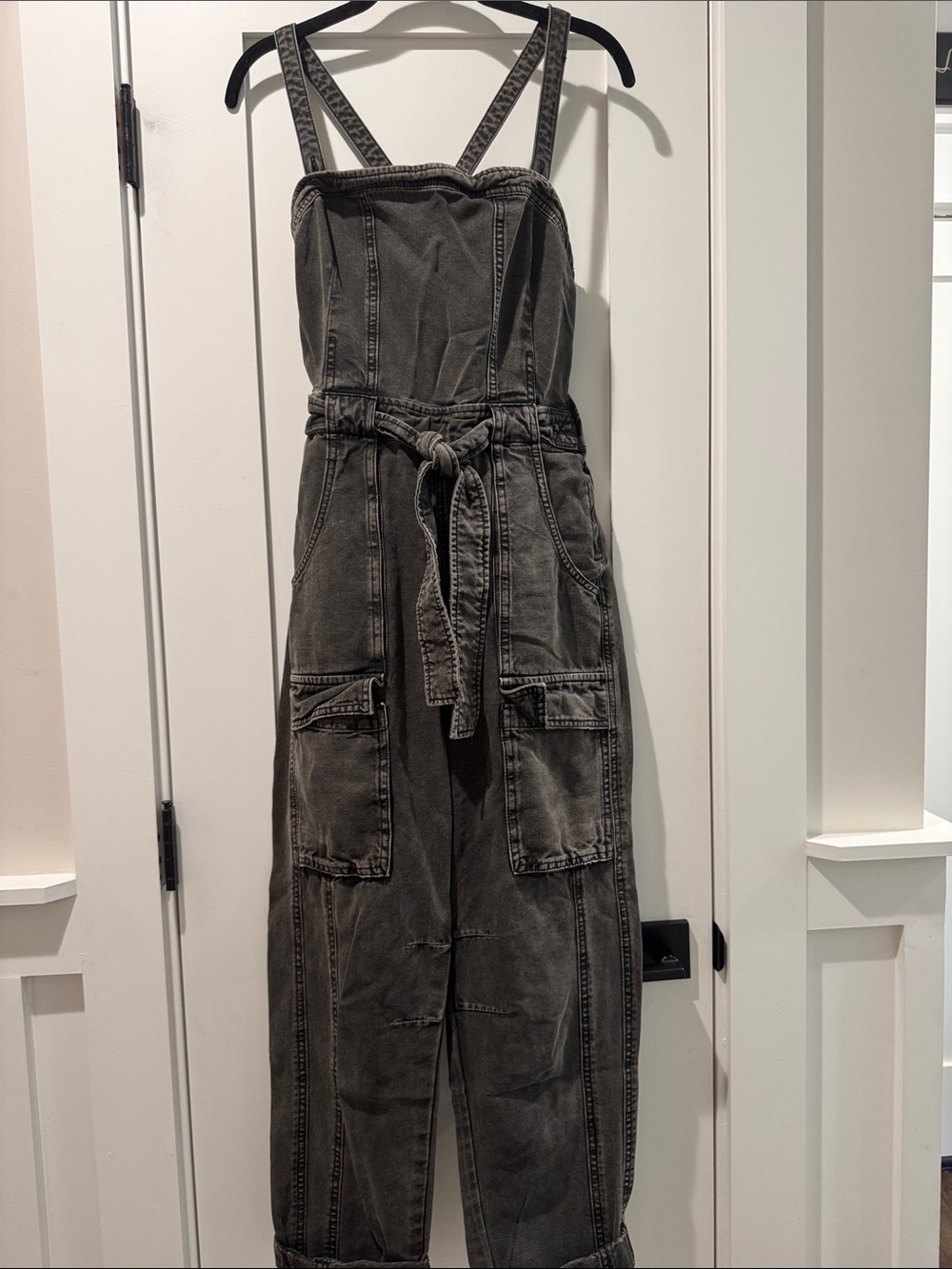 Free People Washed Black Denim Overalls Jumpsuit